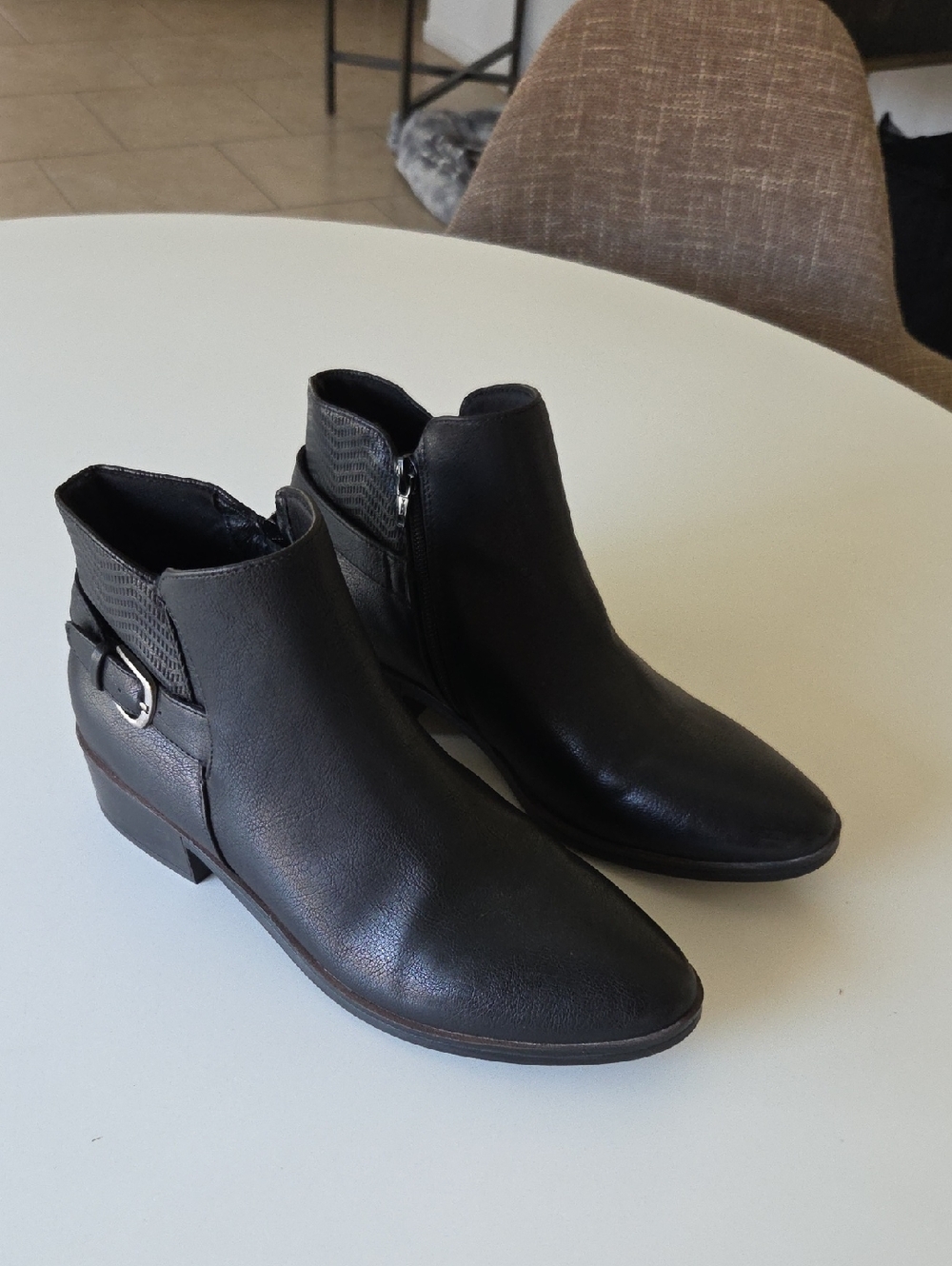 BareTraps Black Leather Ankle Booties with Side Zip & Buckle